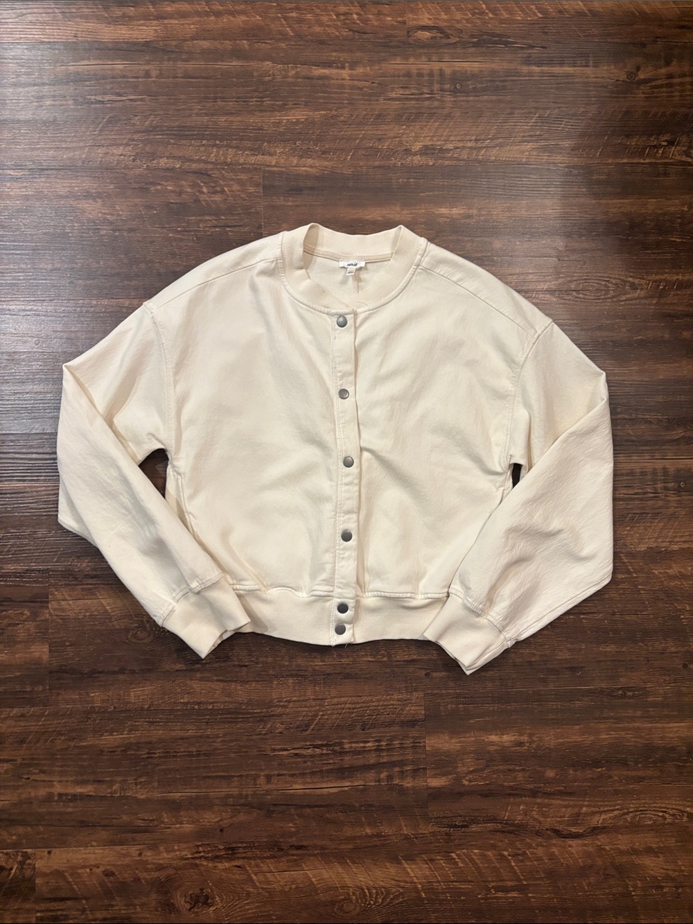 aerie Cream Snap-Front Bomber Jacket